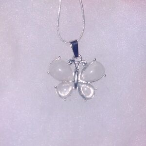 Boho hippie Quartz Crystal Butterfly Sterling Silver 16” Necklace